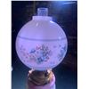 Image 3 : Brass & Glass Oil Lantern w Floral Globe Shade