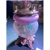 Image 4 : Brass & Glass Oil Lantern w Floral Globe Shade