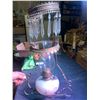 Image 2 : Vintage Lg Hanging Oil Lantern w Crystals & Floral Lamp Shade