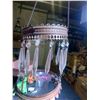 Image 3 : Vintage Lg Hanging Oil Lantern w Crystals & Floral Lamp Shade