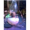 Image 4 : Vintage Lg Hanging Oil Lantern w Crystals & Floral Lamp Shade