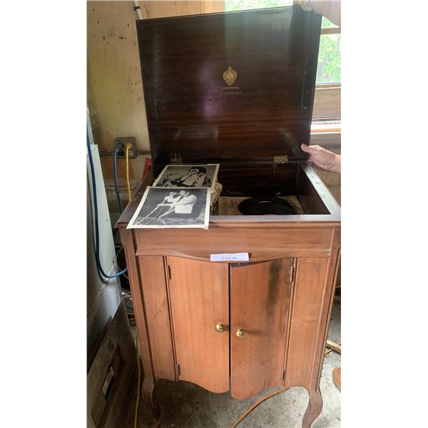 Imperial Audaphonic Cabinet w Asst Records 45's & Two Elvis Impersonator Photos