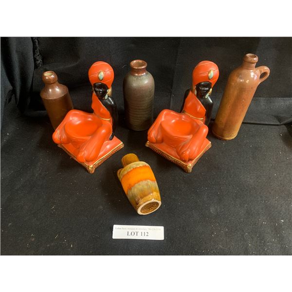 Decorative African Prayer Bowls, Assorted Stoneware Clay Bottles