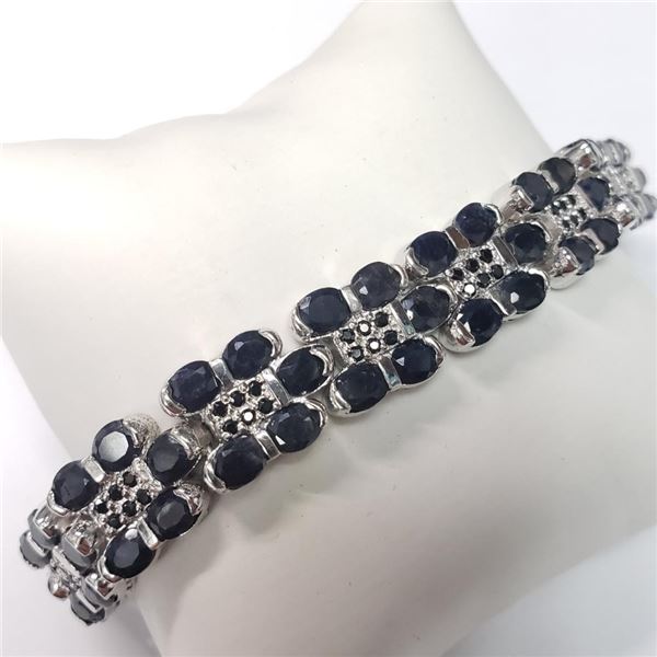 Silver Natural Sapphire(40ct) Bracelet (~length 7" inches) (~weight 31.8g), Appraised Retail $1880