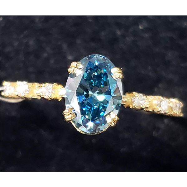 10K Yellow Gold Lab Blue & Natural Diamond 0.92Ct Ring (~Size 7) (~weight 1.18g), Made in Canada, Ap