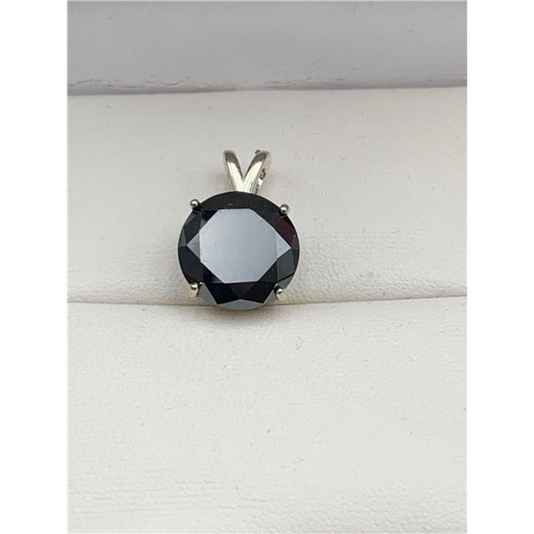 Black Diamond round Cut 6.95 Carat Solitaire Pendant  set in .925 Silver APPRAISED $5165.00 REPLACEM