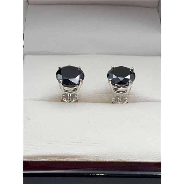 Black Diamond round Cut 8.14 Carat Solitaire Stud Earrings set in .925 Silver APPRAISED $6045.00.00 