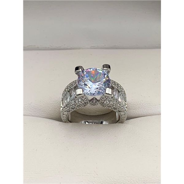 Brilliant Round Cut 1.50 Carat Solitaire with 10 marquis cut stones bezel set in band Engagement Rin