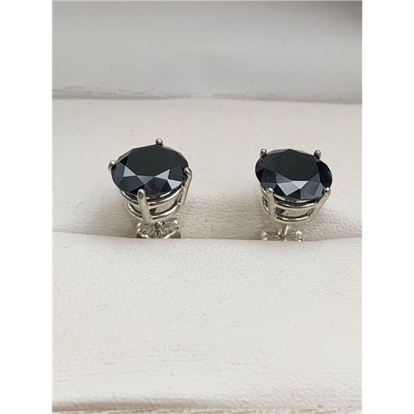Natural Black Diamonds 7.96 Carat Solitaire Stud Earrings Set in .925 Silver APPRAISED $5857.00 see 