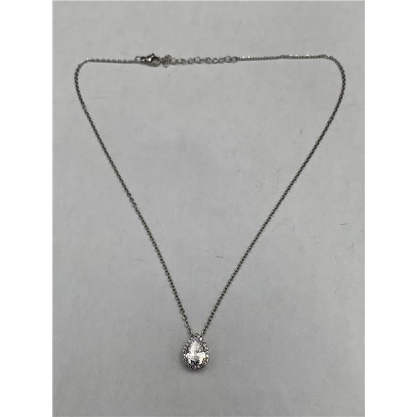 Oval Cut 1.1 Carat Tear Drop Solitaire Pendant & Chain Set 925 Silver