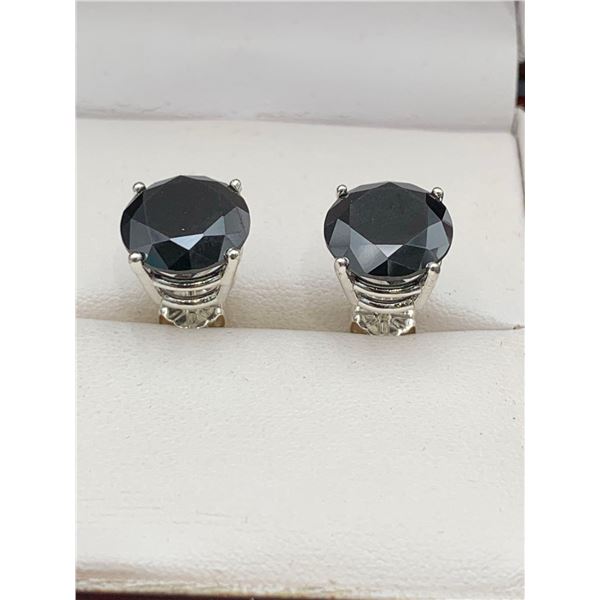 Natural Black Diamond 10.82 Carat Stud Earrings Set in .925 Silver with APPRAISAL $7880.00 see appra