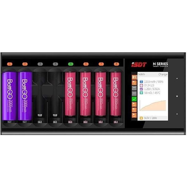 ISDT N8 N16 N24 1.5A Multi-Channel LCD AA/AAA Battery Quick Charger for LiIon LiHv Life NiMh Nicd Ni