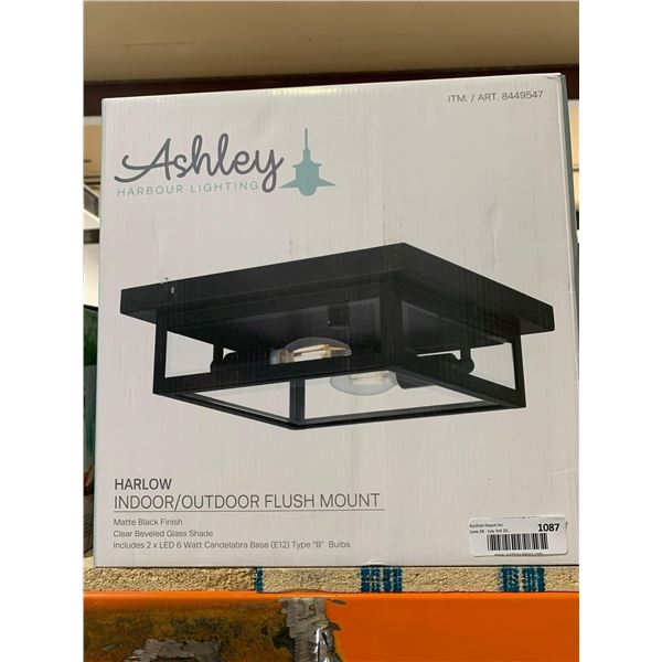 Ashley Harlow Indoor / Outdoor Flush Mount Light Matte Black Finish / Clear Beveled Glass Shade