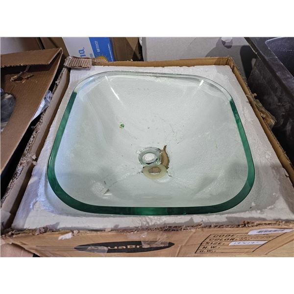 Aqua Brass 8106 Glass Sink Counter Top Bowl 17x17"