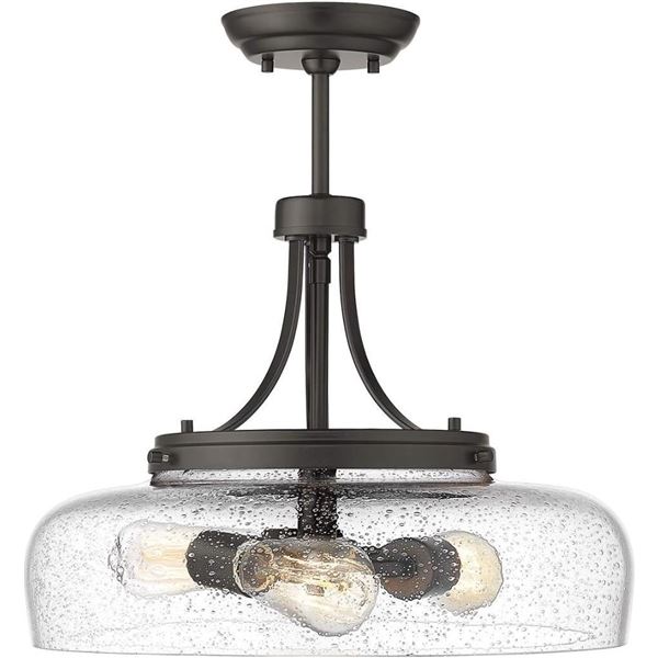 EAPUDUN Farmhouse Semi Flush Mount Ceiling Light Fixture, 3-Light Industrial Pendant Light in Oil Ru