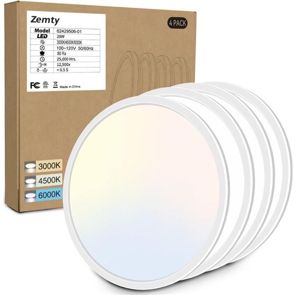 4 Pack 12 Inch LED Flush Mount Ceiling Light Fixtures, Zemty 28W 3200lm LED Ceiling Light, 3000k/450