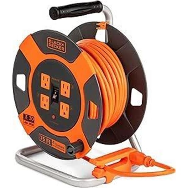 BLACK+DECKER 75 Ft. Retractable Extension Cord Reel with 4 Outlets, Multi-Plug Extension, Easy Handl