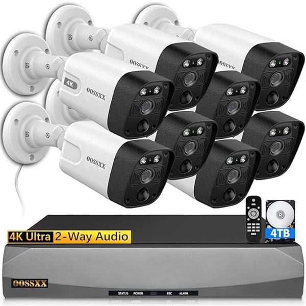 (4K/8.0 Megapixel & 130° Ultra Wide-Angle) 2-Way Audio PoE Outdoor Home Security Camera System, 8 Wi