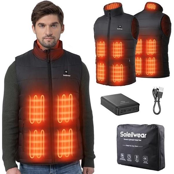 Soleil Wear Heated Vest for Men, 9 Heating Zones Rechargeable Heating Vest Battery, Outdoor Motorcyc