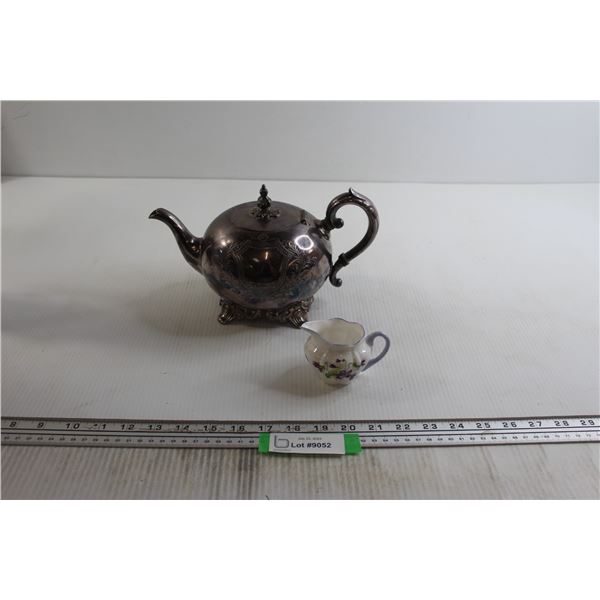 Silverplate Teapot, Shelley Violet Milk Holder