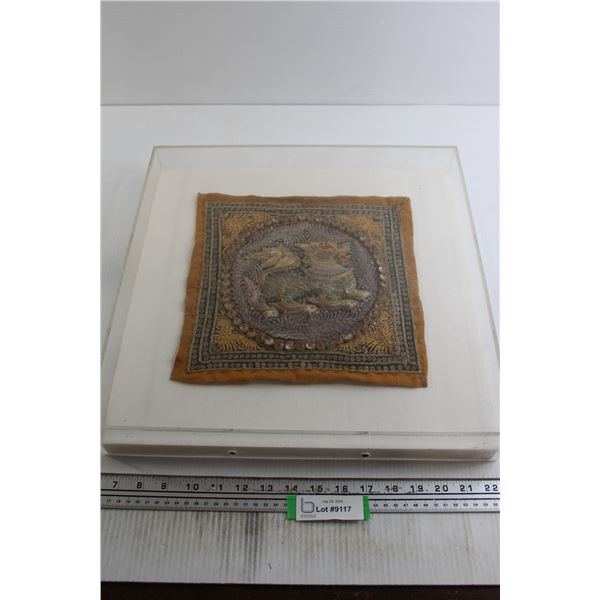 Antique Hand Embroidered Kalaga Jewelled Burmese Tapestry - 16 1/2" x 16 1/2" x 2 3/4"