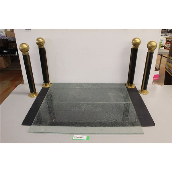 (2) Patterned Frosted Glass Dividers with Posts - 24" x 11", Posts Measure 15 1/2" Tall