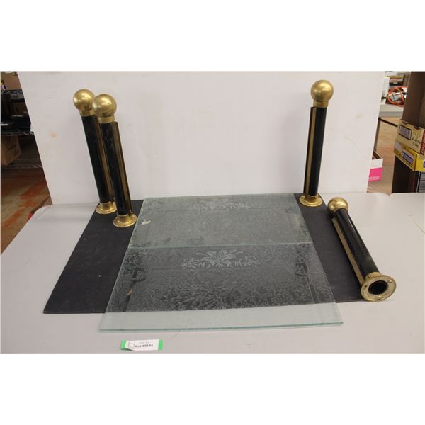 (2) Patterned Frosted Glass Dividers with Posts - 20" x 11", Posts Measure 15 1/2" Tall