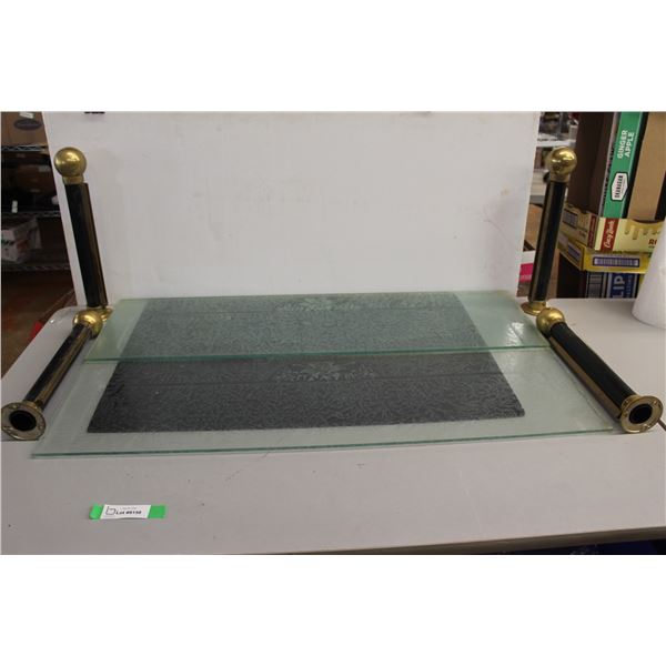 (3) Patterned Frosted Glass Dividers with Posts - 38" x 11", Posts Measure 15 1/2" Tall