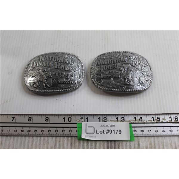 (2) Hesston National Finals Rodeo 1992 & 1993 Belt Buckles