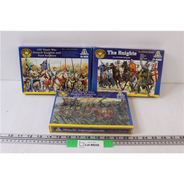 (3) Model Army Soldiers: (2) 100 Year War, (1)Knights