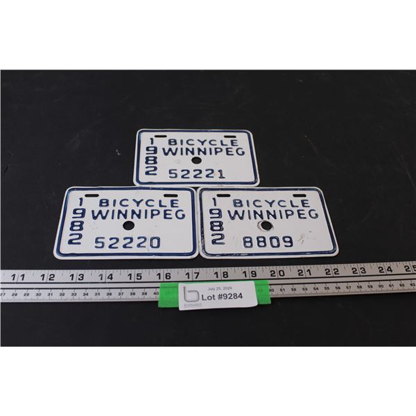 (3) Winnipeg Bicycle 1982 Plates