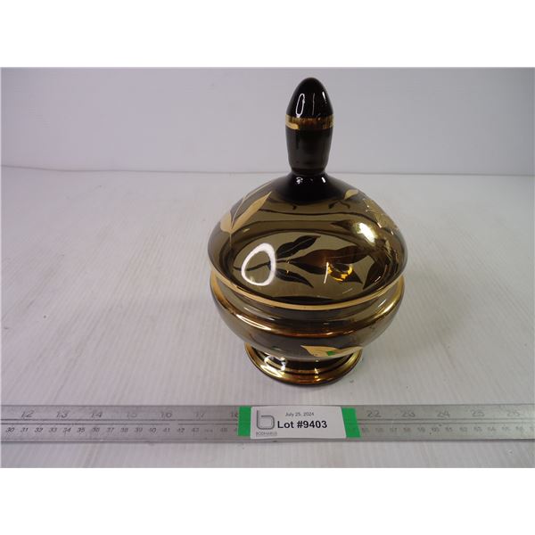 Vintage Bohemian Crystal Covered Dish with Label