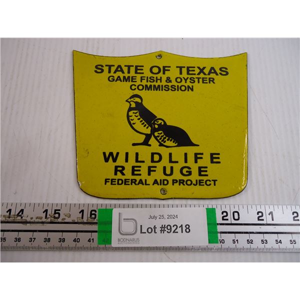 State of Texas Wildlife Refuge Porcelain Sign- 5x51/2