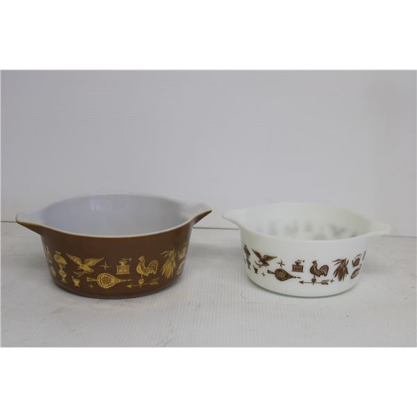 (2) Pyrex "Early American" Casserole Bowls - 2.5qt and 1.5 qt