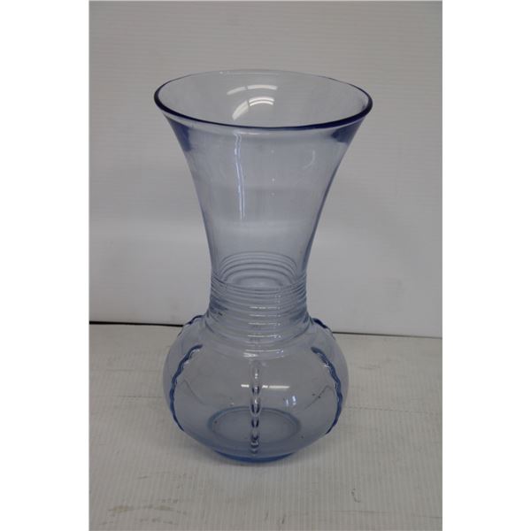 Unique Blue Glass Ribbed Vase -12" Tall