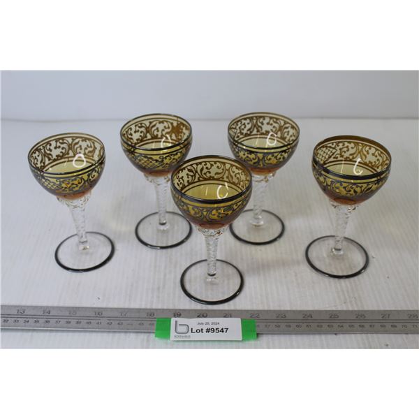 (5) Hand Blown Twist Stem Liquor Glasses