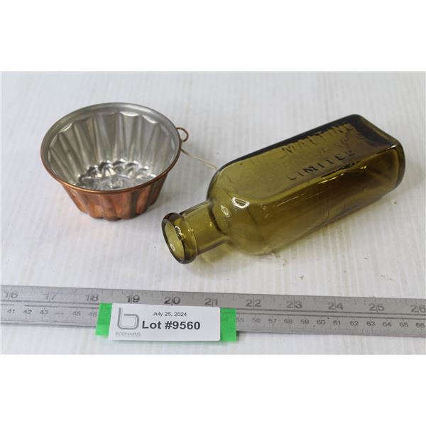 "The Maltine" Honey Amber Victorian Era Bottle - Metal Sun Mould