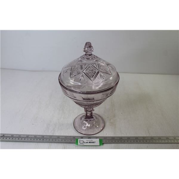 Early Purple Pressed Glass Covered Dish (minor rim chips)