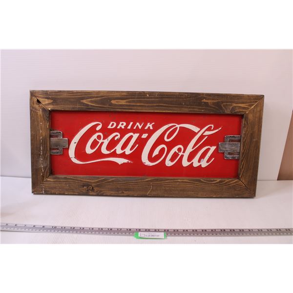 Wood Framed Vintage Coca Cola Sign - 29 x 13.5