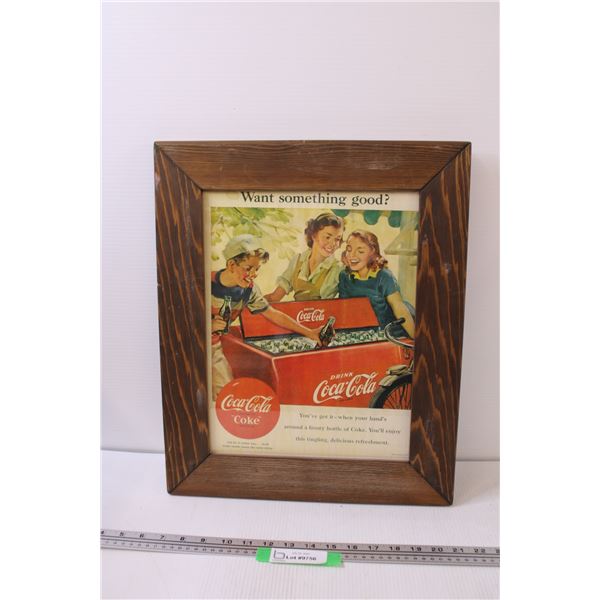 Wood Framed Coca Cola Advertisement - 15 x 20