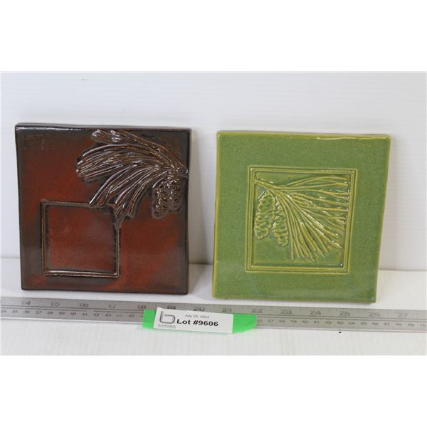 (2) Decorative Pinecone Ceramic Tile