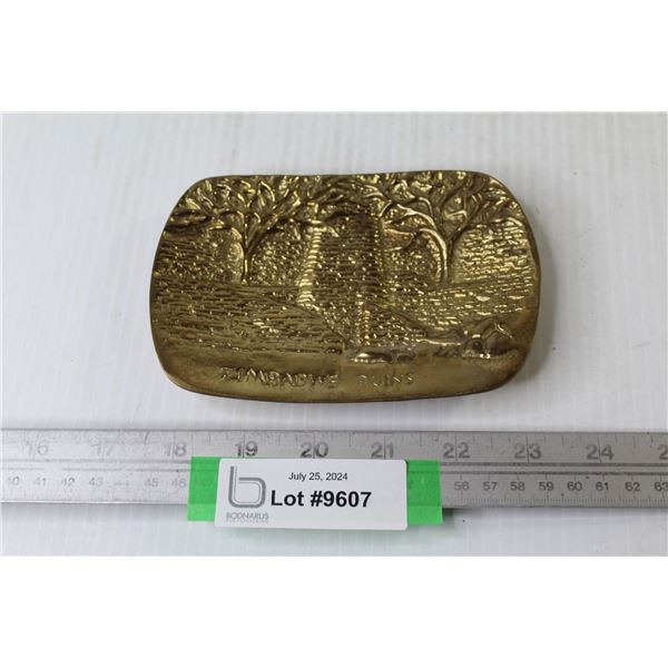 Vintage Heavy Brass Tray "Zimbabwe Ruins"