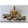 Image 1 : Tequila Supremo Leather Wrapped Bottle - (6) Signed Studio Pottery Espresso Mugs
