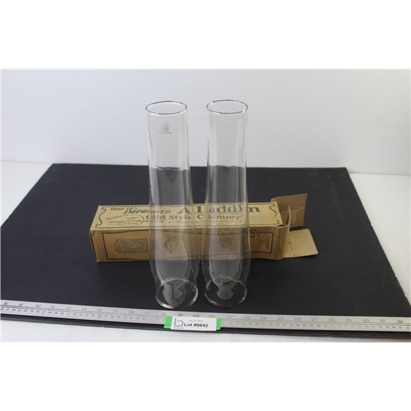 (2) Aladdin Lamp Chimneys (12" tall - Base 2 3/4" - one is in box)