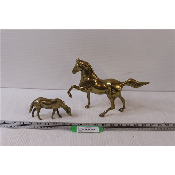 (2) Metal Horse Figurines - 7" & 3" Tall