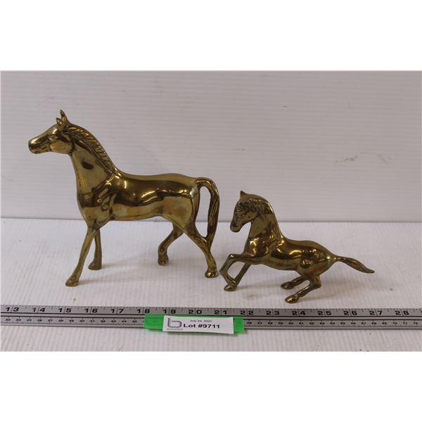 (2) Metal Horse Figurines - 7" & 3" Tall