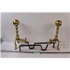 Image 1 : (2) Brass Fire Log Stands Pair - 14" Tall x 18" Long