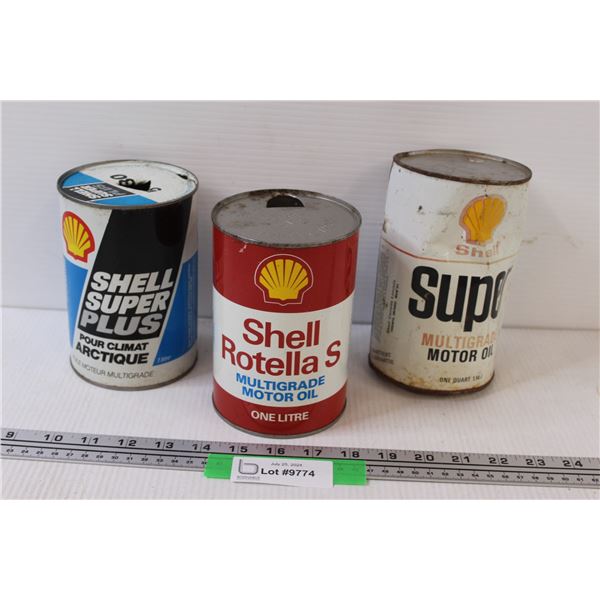(3) Shell Motor Oil Cans - 6" Tall