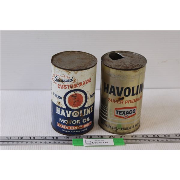 (2) Havoline Motor Oil Tins - 6.5" Tall