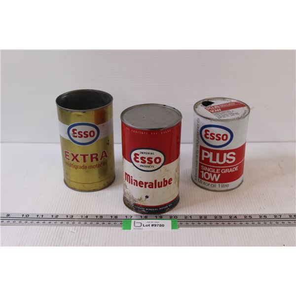 (3) Esso Motor Oil Tins - 7" Tall
